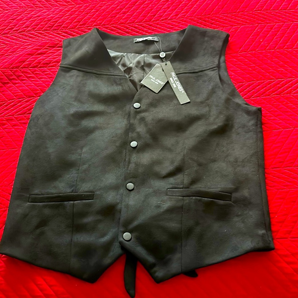 Paul jones men faux suede leather suit vest